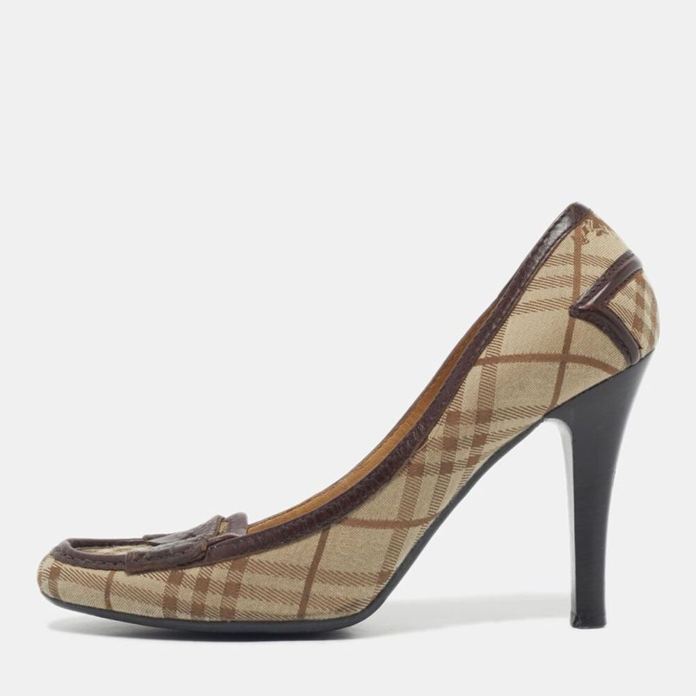 Burberry Bow Size 39.5 Beige/brown Canvas And Leather Women's Shoes